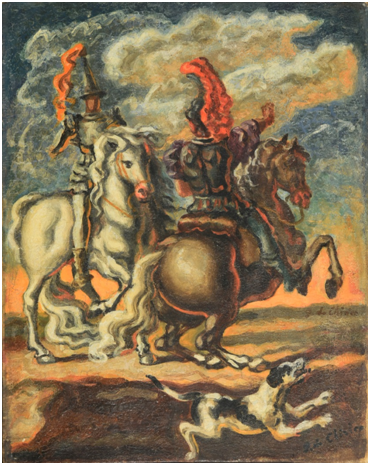 Giorgio De Chirico, Due Cavalieri, 1930, olio su tela, cm 35x27